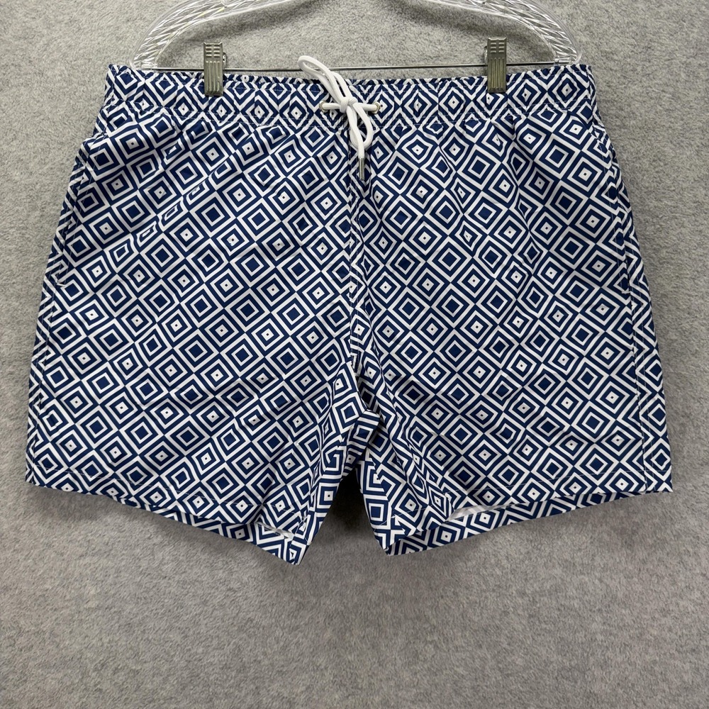 Collars & Co Swim Trunks Mens XL Blue Navy Geo Print Mesh Lined Drawstring